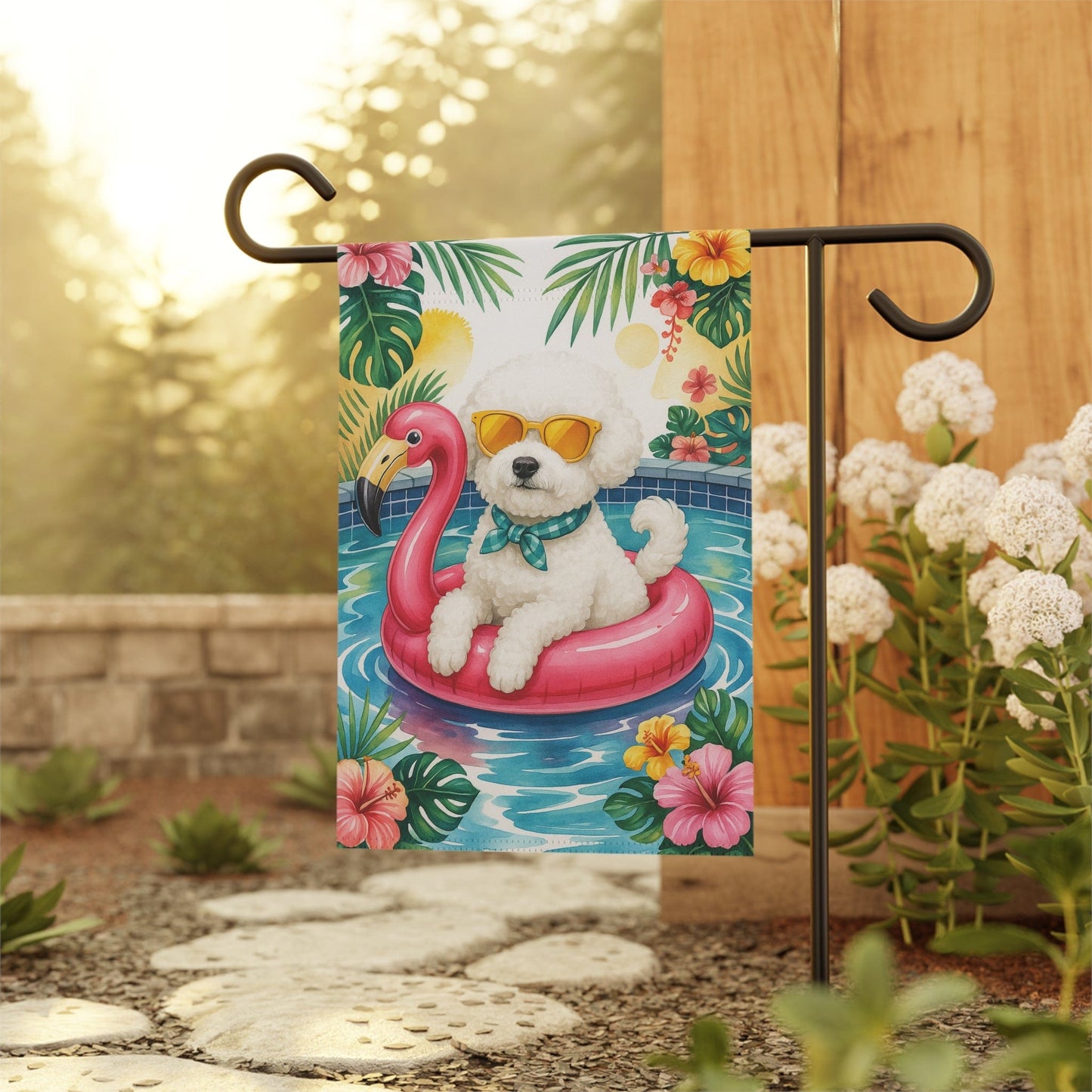 Printify Home Decor Bichon Frise Floatie Garden Flag