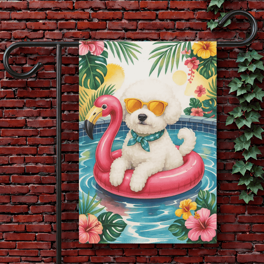 Printify Garden Flag 12'' × 18'' Bichon Frise Floatie Garden Flag
