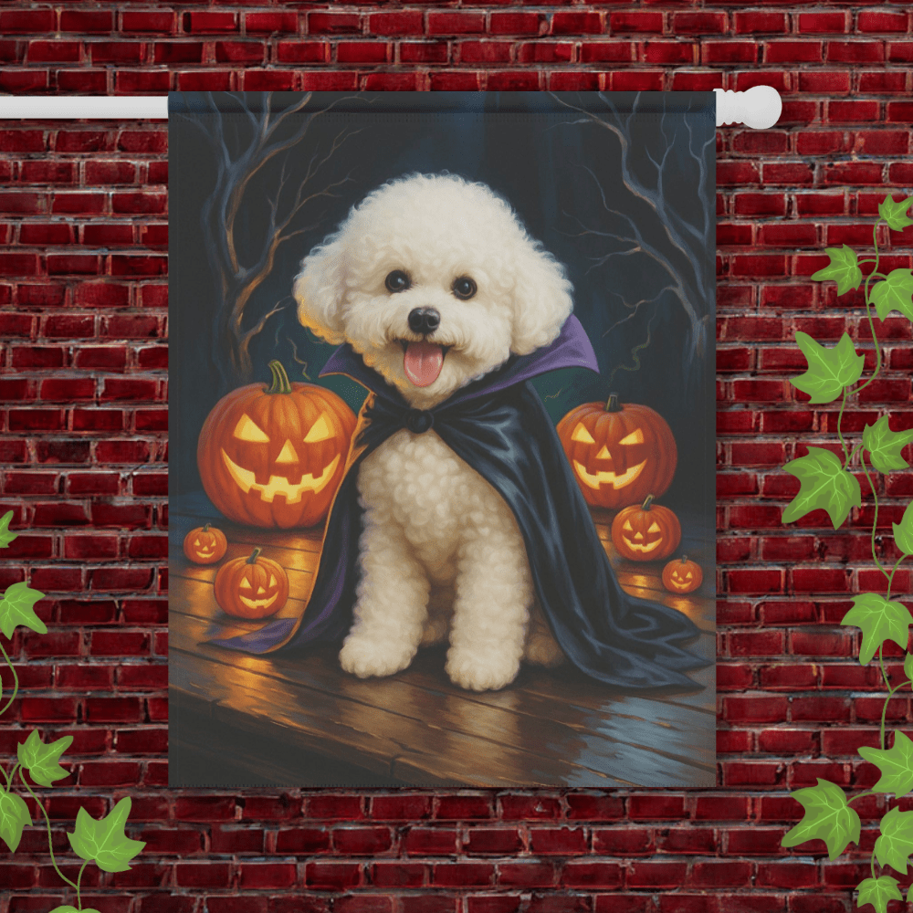 Printify Garden Flag 24.5'' × 32'' Bichon Frise Halloween Garden Flag