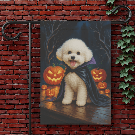 Printify Garden Flag 12'' × 18'' Bichon Frise Halloween Garden Flag
