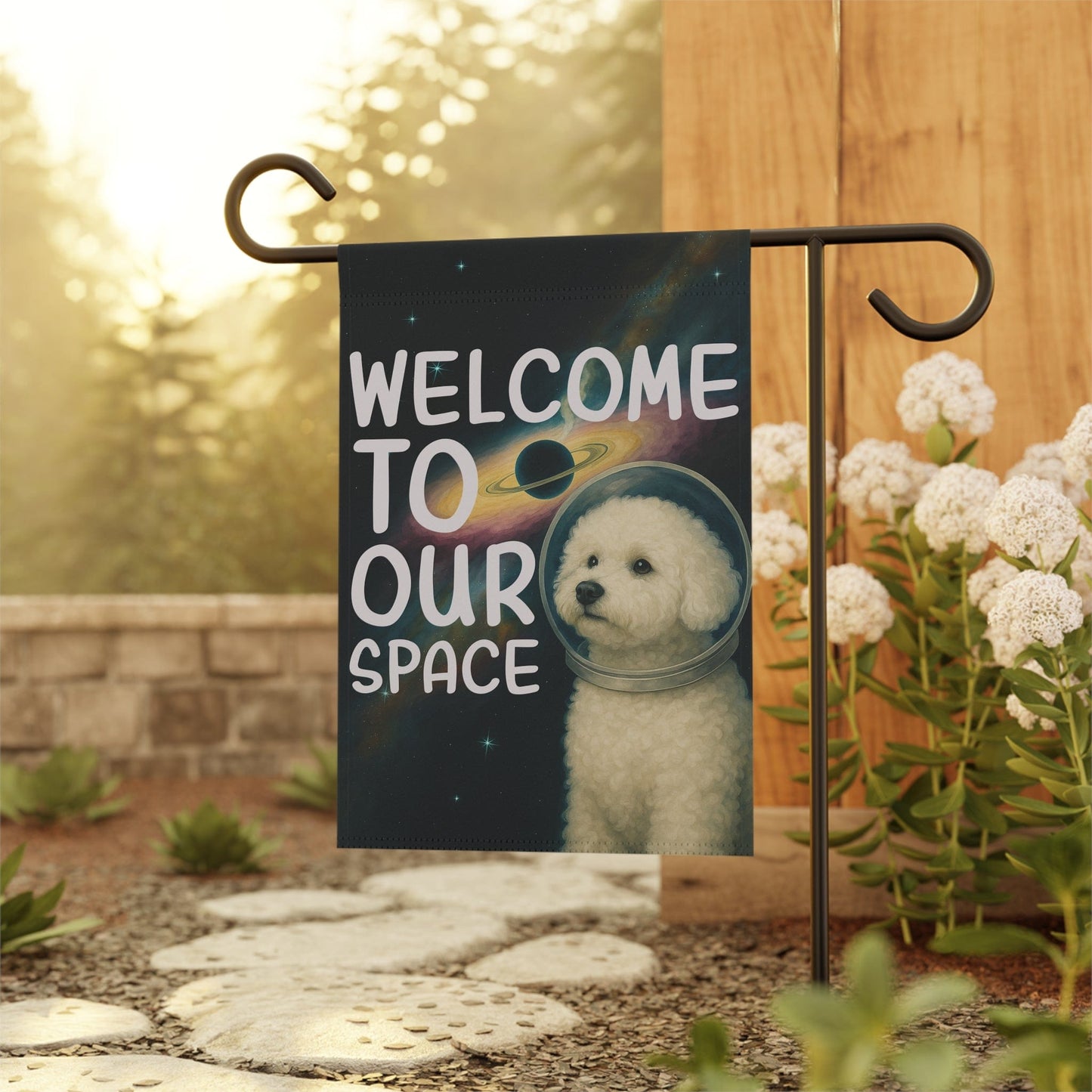 Printify Home Decor Bichon Frise Space Garden Flag
