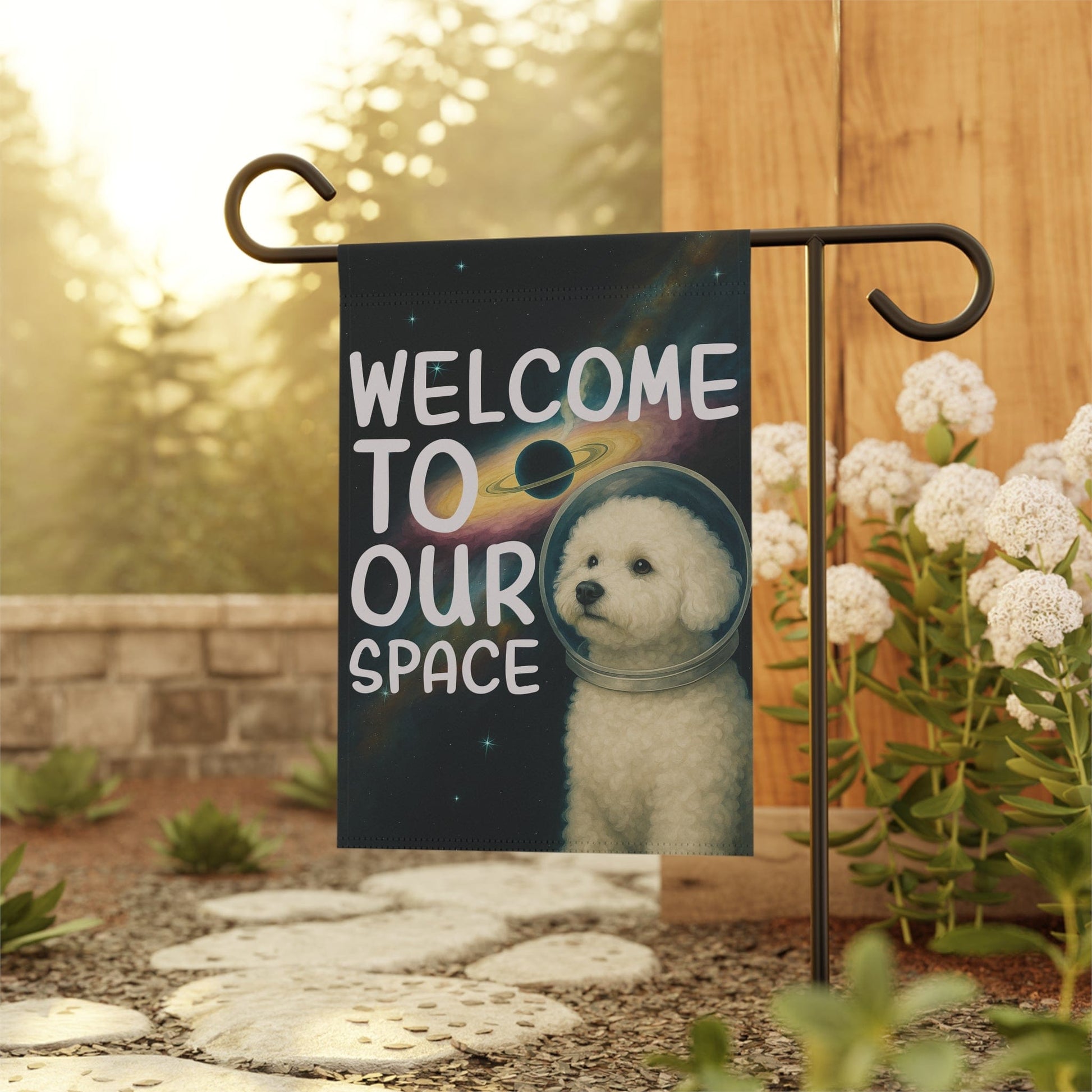 Printify Home Decor Bichon Frise Space Garden Flag