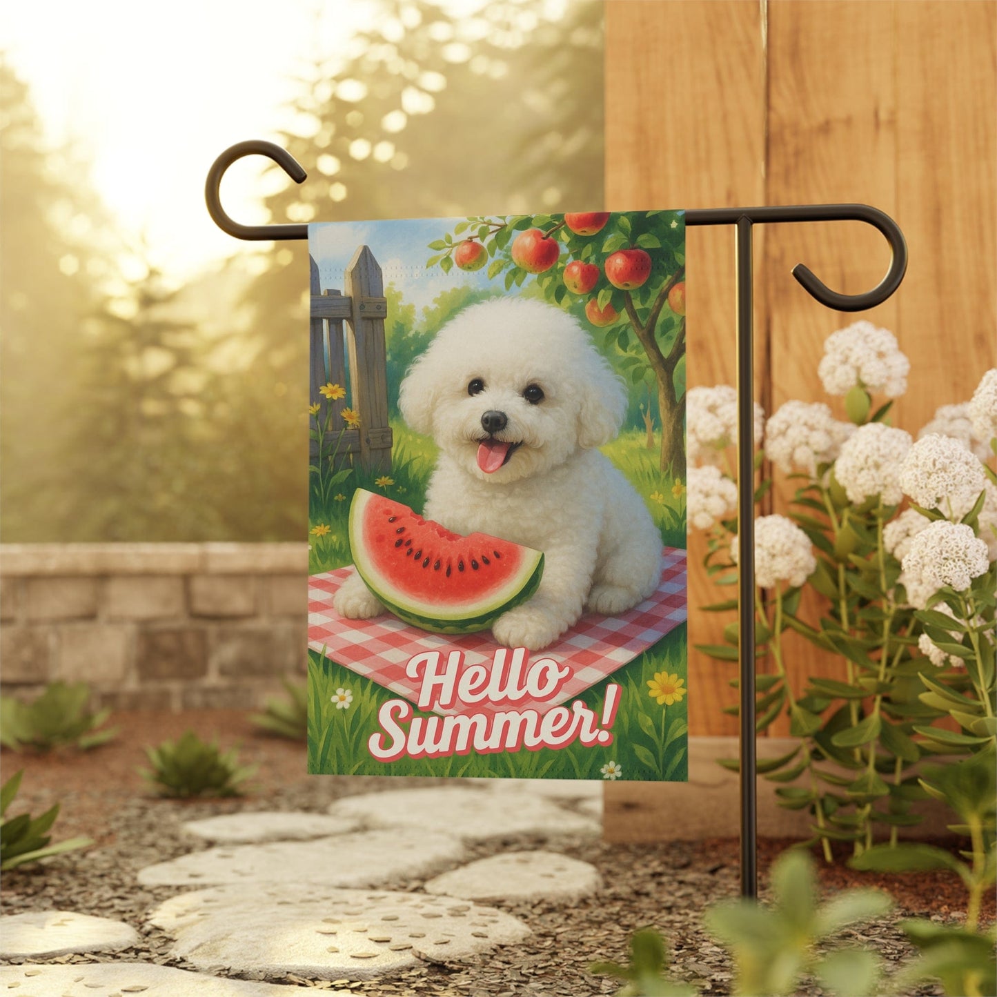 Printify Garden Flag Bichon Frise Watermelon Garden Flag