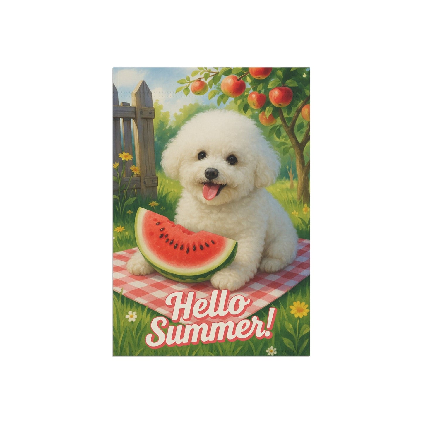 Printify Garden Flag Bichon Frise Watermelon Garden Flag
