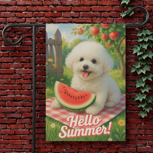Printify Garden Flag 12'' × 18'' Bichon Frise Watermelon Garden Flag