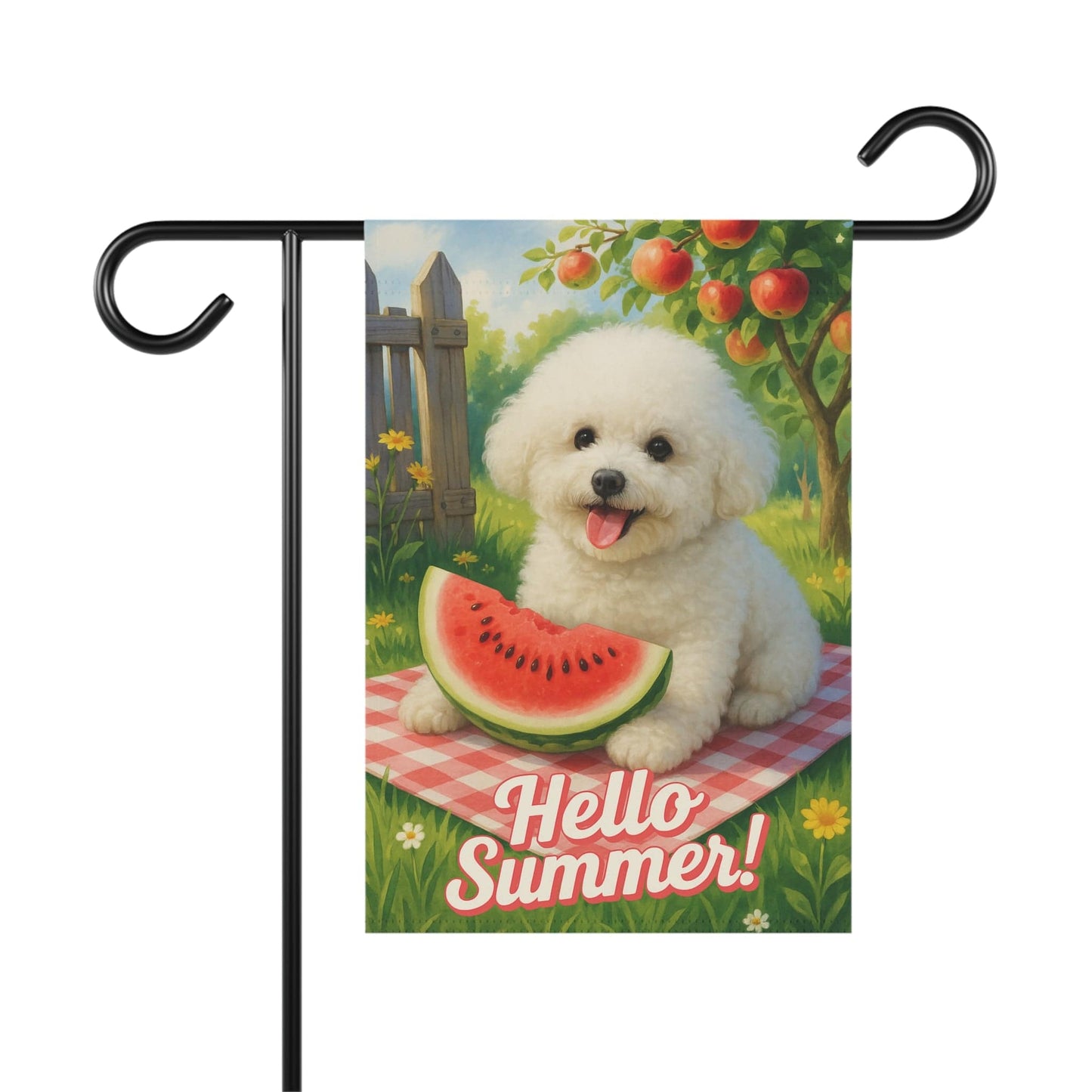 Printify Garden Flag Bichon Frise Watermelon Garden Flag