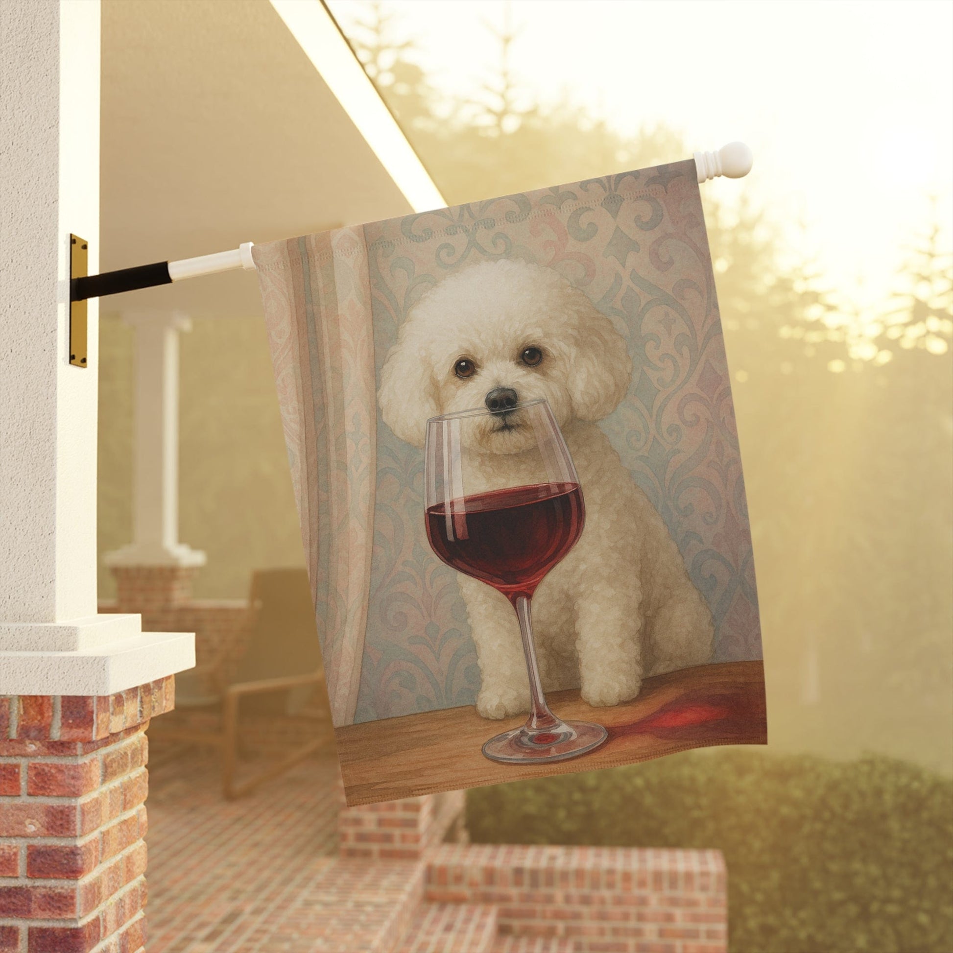 Printify Home Decor Bichon Frise Wine Garden Flag