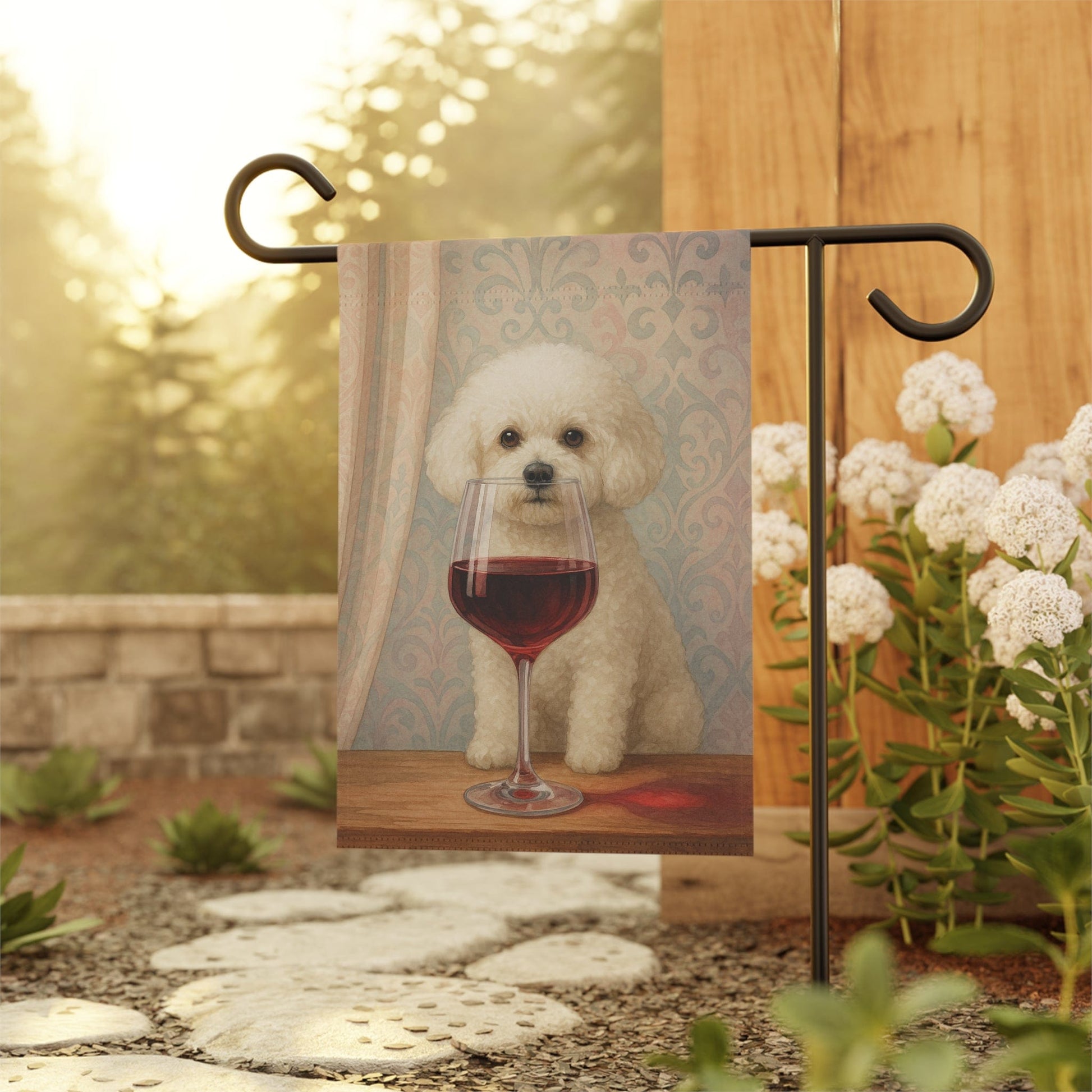 Printify Home Decor Bichon Frise Wine Garden Flag