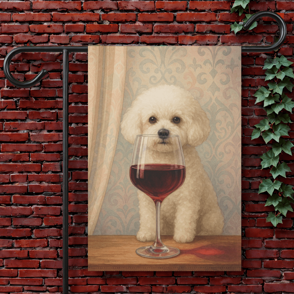 Printify Garden Flag 12'' × 18'' Bichon Frise Wine Garden Flag