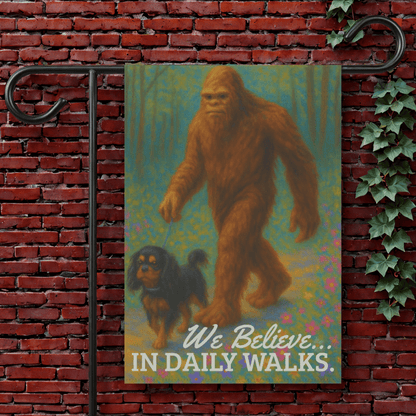 Black and Tan Cavalier Bigfoot Garden Flag 12'' × 18''