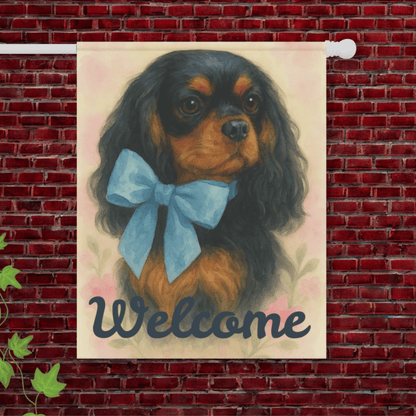 Black and Tan Cavalier Blue Coquette Garden Flag 24.5'' × 32''