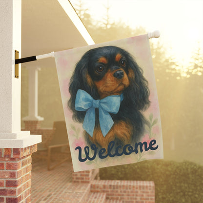Black and Tan Cavalier Blue Coquette Garden Flag