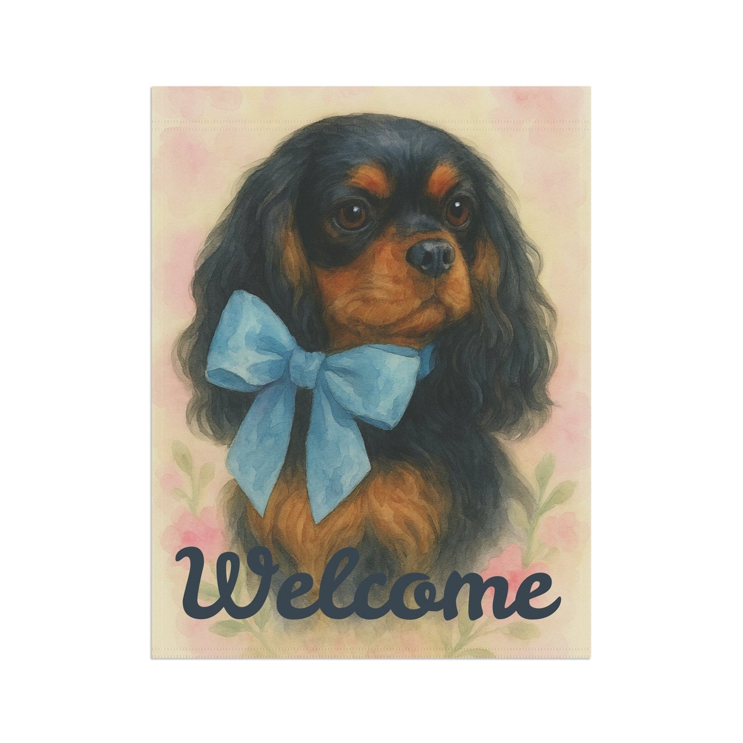Black and Tan Cavalier Blue Coquette Garden Flag