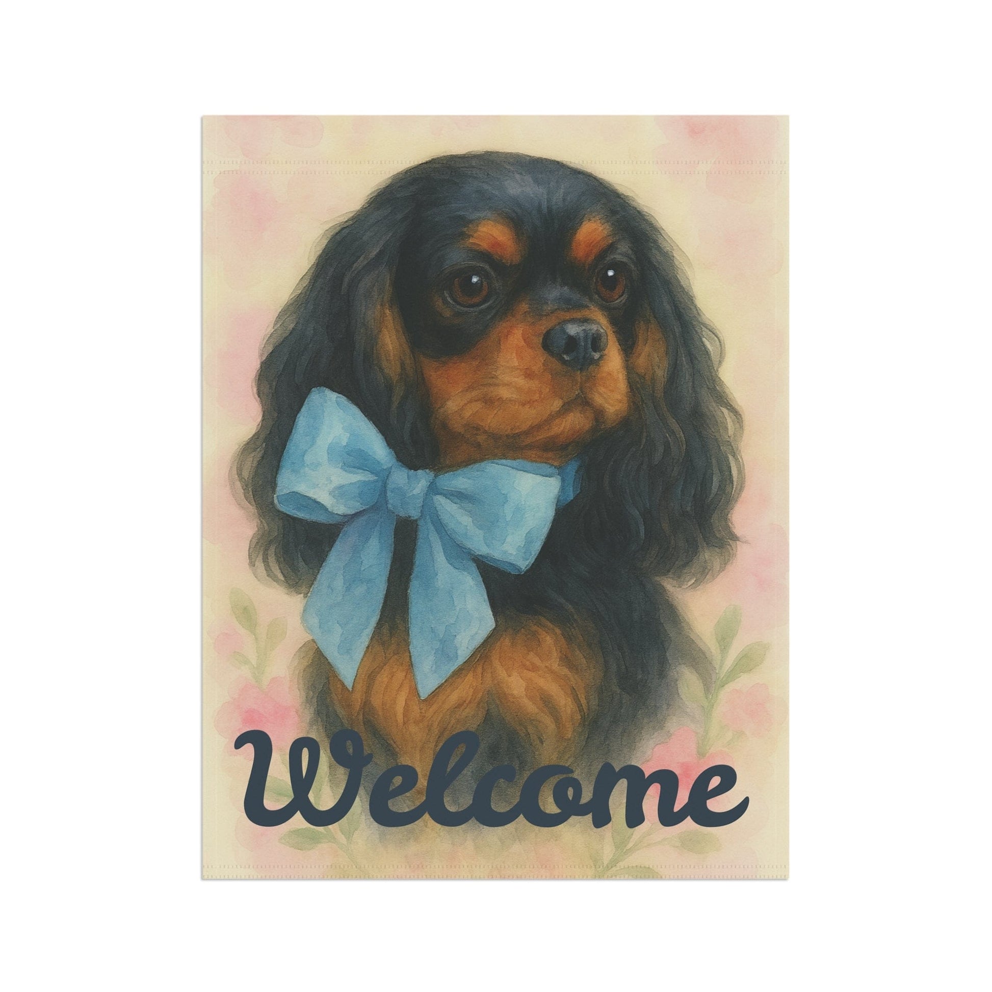 Black and Tan Cavalier Blue Coquette Garden Flag