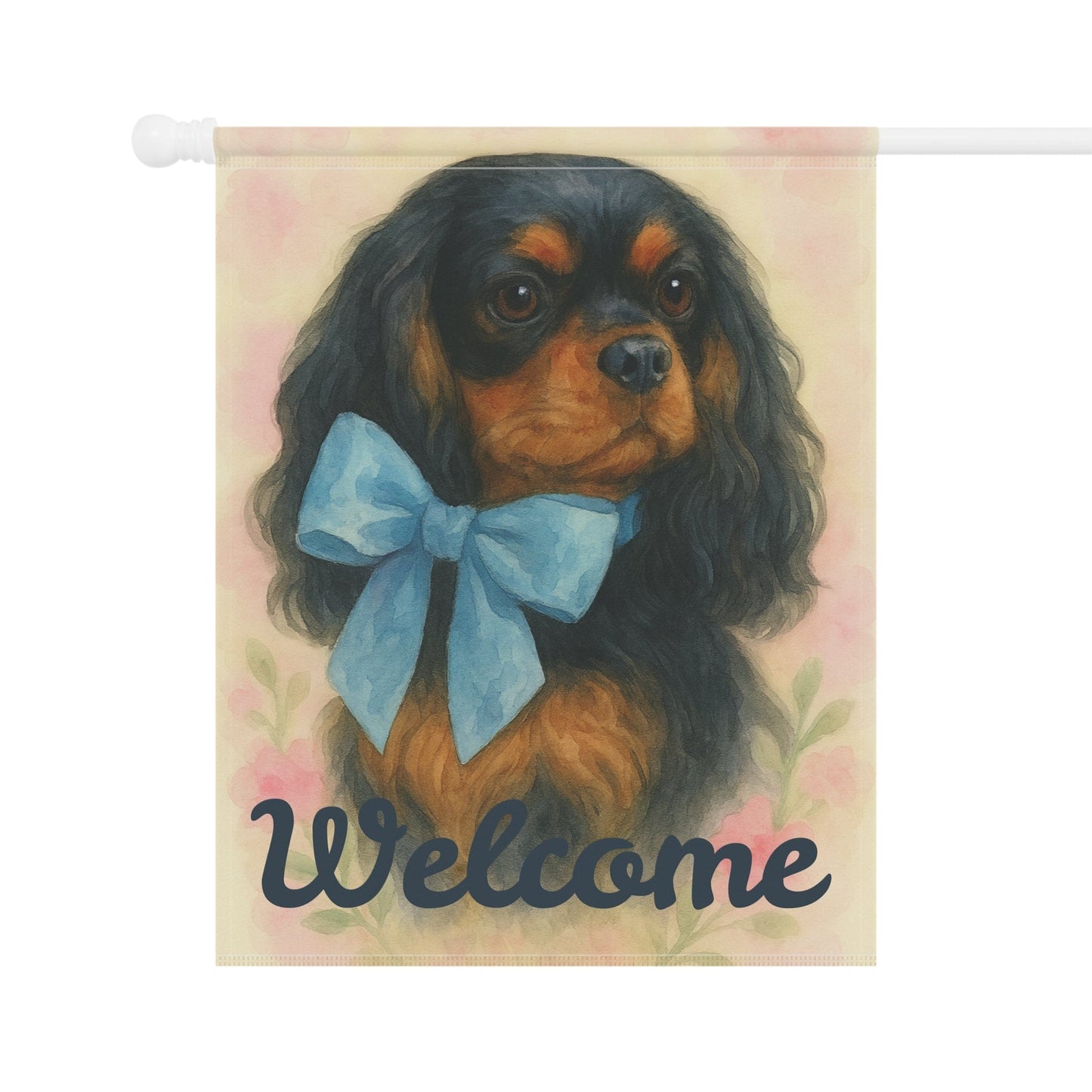 Black and Tan Cavalier Blue Coquette Garden Flag