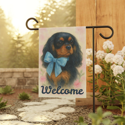 Black and Tan Cavalier Blue Coquette Garden Flag