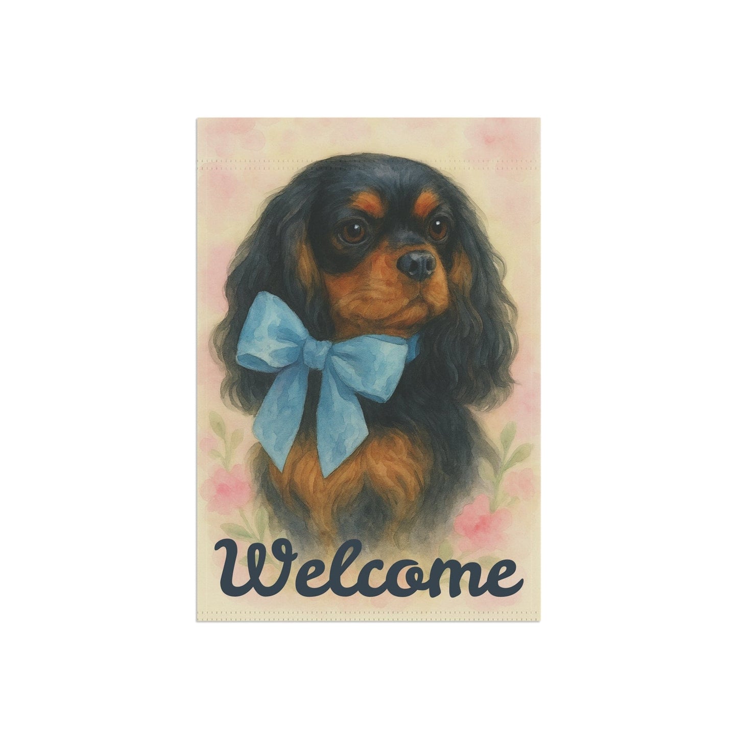 Black and Tan Cavalier Blue Coquette Garden Flag