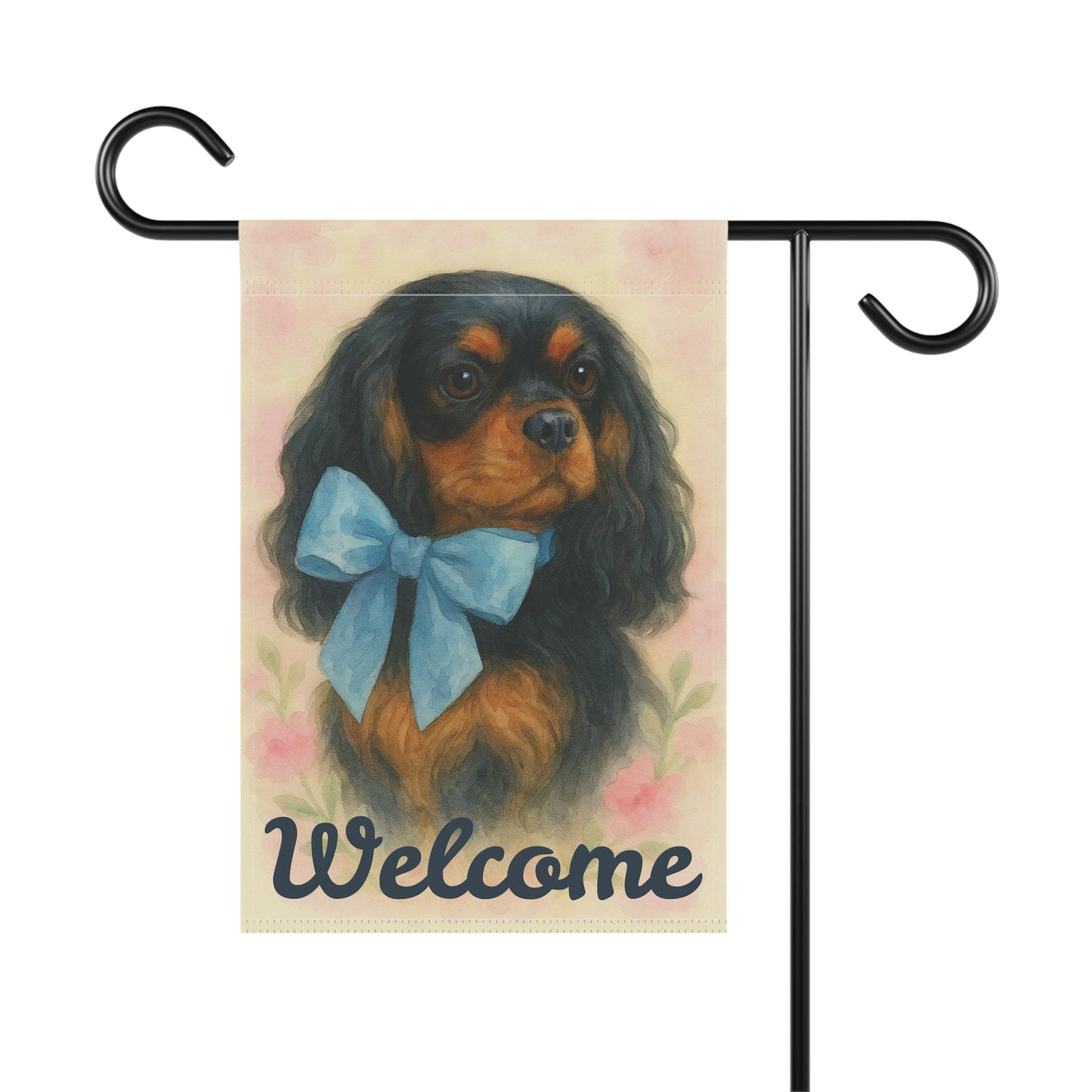 Black and Tan Cavalier Blue Coquette Garden Flag