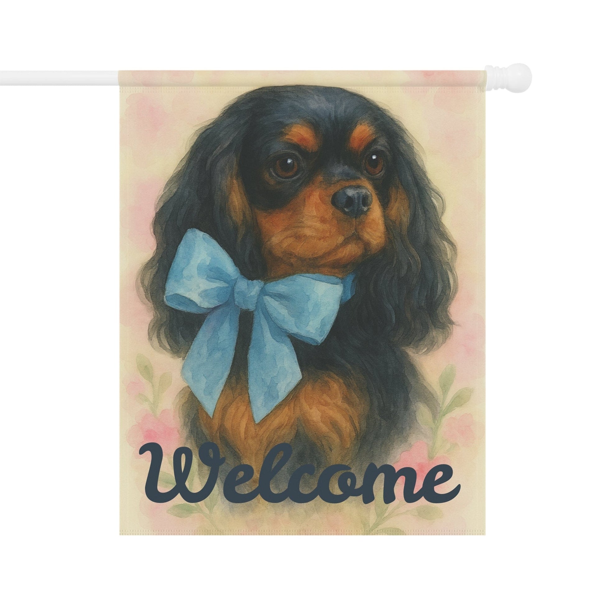 Black and Tan Cavalier Blue Coquette Garden Flag