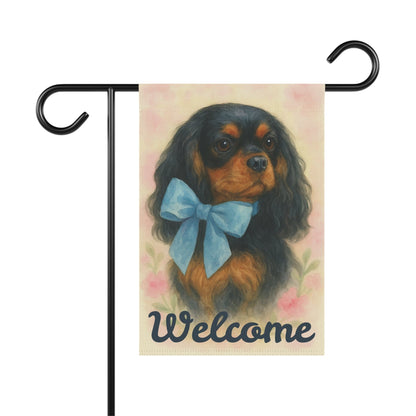 Black and Tan Cavalier Blue Coquette Garden Flag
