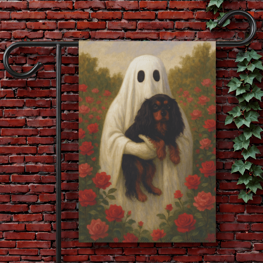 Black and Tan Cavalier Ghostie Garden Flag 12'' × 18''