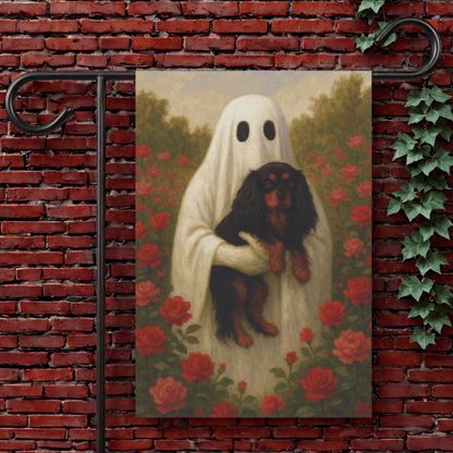 Black and Tan Cavalier Ghostie Garden Flag 12'' × 18''