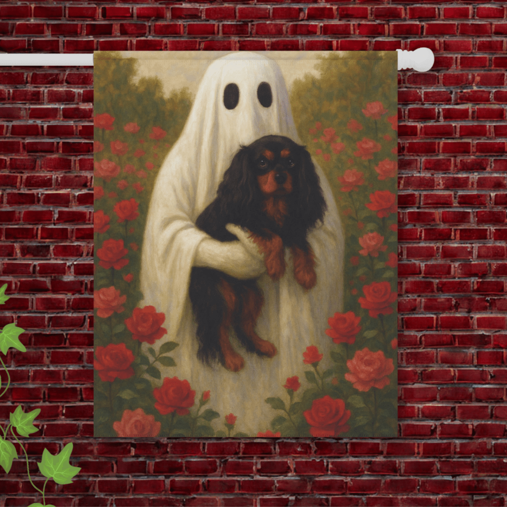 Black and Tan Cavalier Ghostie Garden Flag 24.5'' × 32''