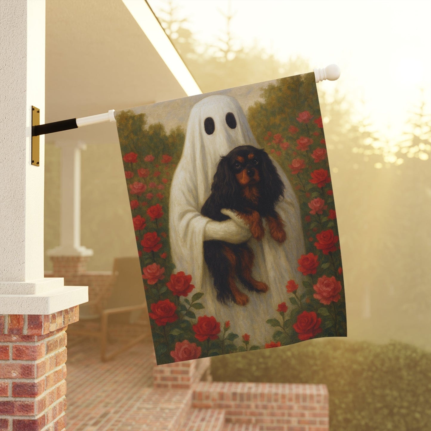 Black and Tan Cavalier Ghostie Garden Flag