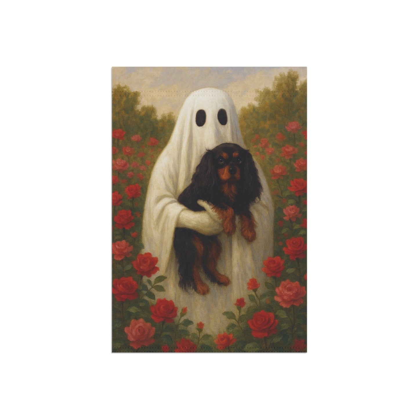Black and Tan Cavalier Ghostie Garden Flag