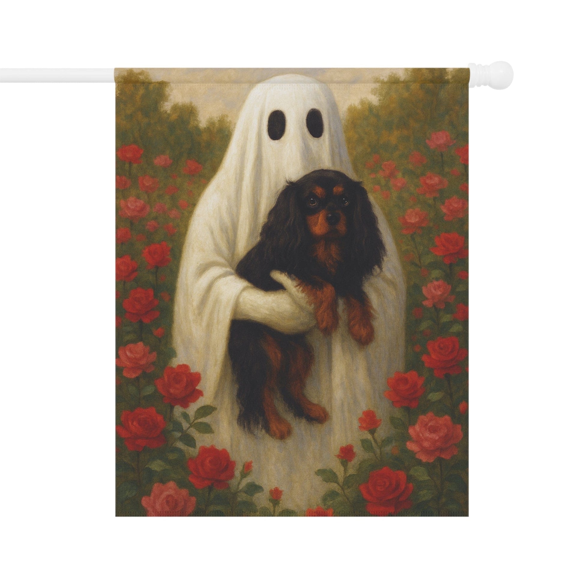 Black and Tan Cavalier Ghostie Garden Flag