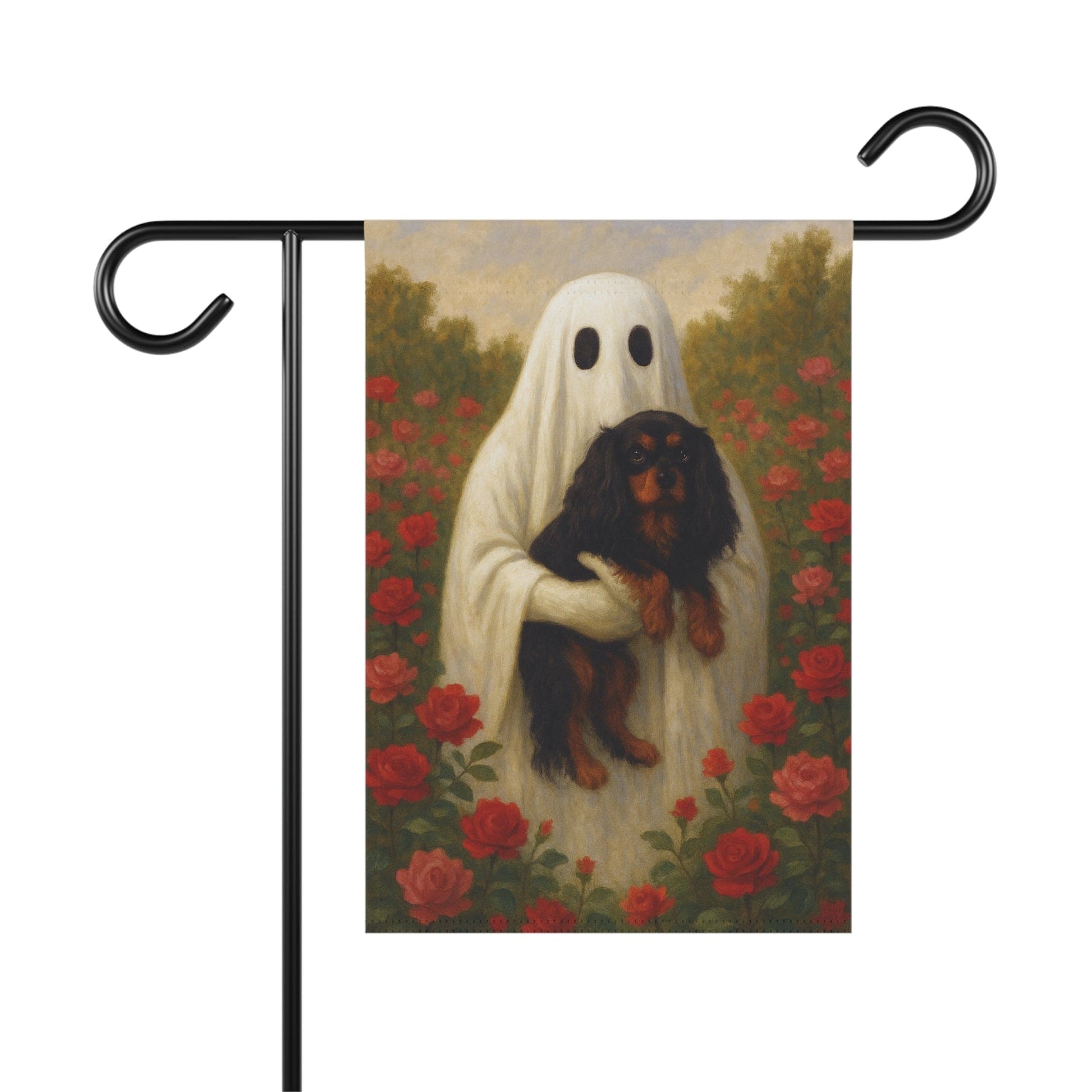 Black and Tan Cavalier Ghostie Garden Flag