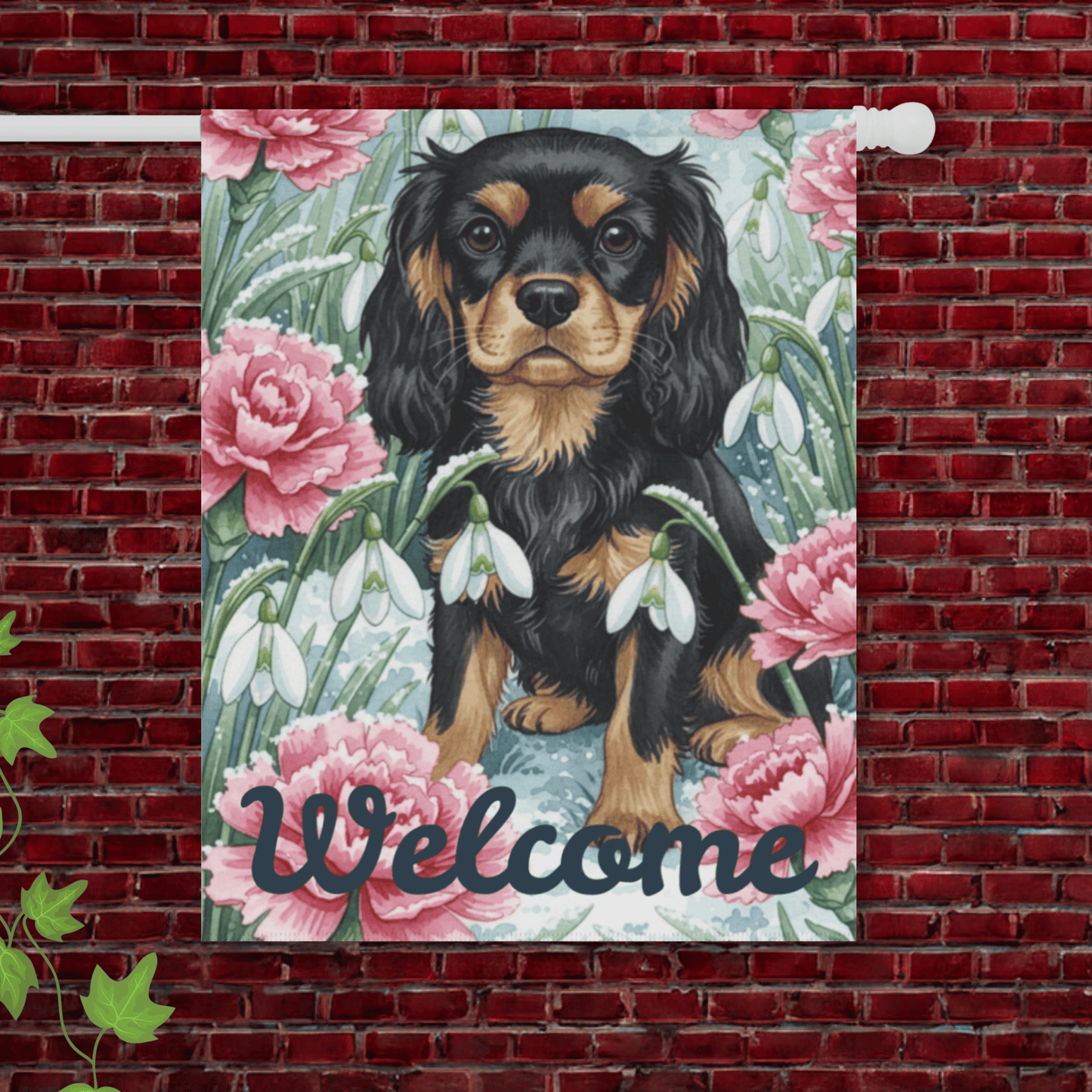 Personalized Cavalier January Birthday Flower Garden Yard Flag 24.5'' × 32''