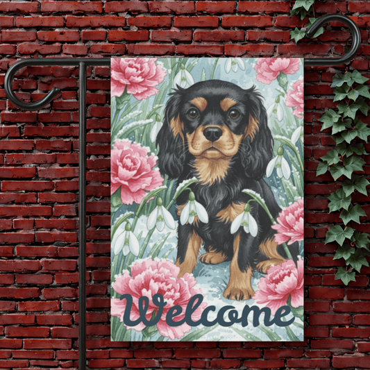 Personalized Cavalier January Birthday Flower Garden Yard Flag 12'' × 18''
