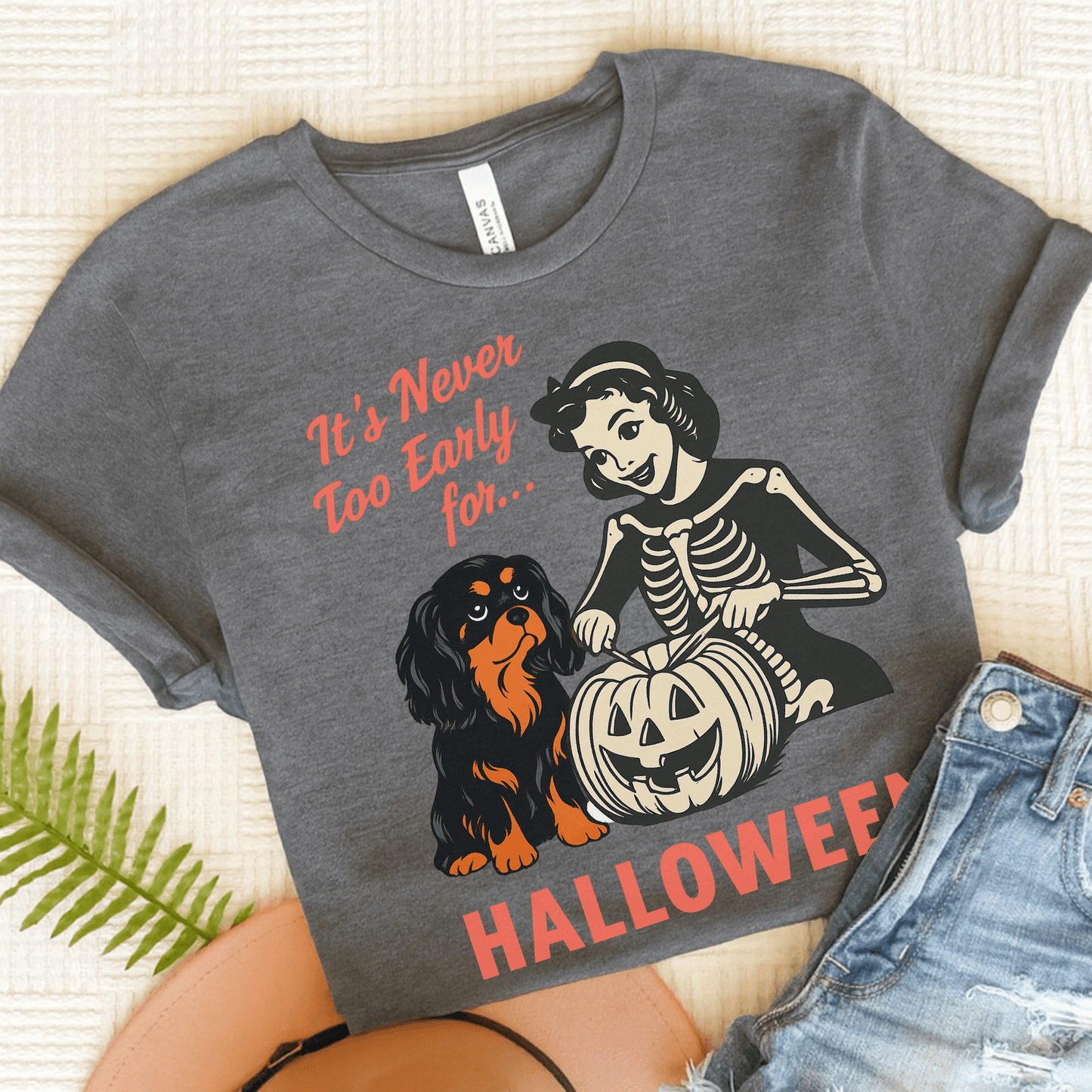 Printify T-Shirt Asphalt / S Black and Tan Cavalier King Charles Early Halloween TShirt