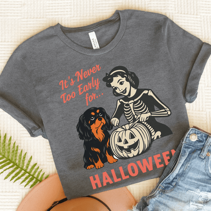 Printify T-Shirt Asphalt / S Black and Tan Cavalier King Charles Early Halloween TShirt