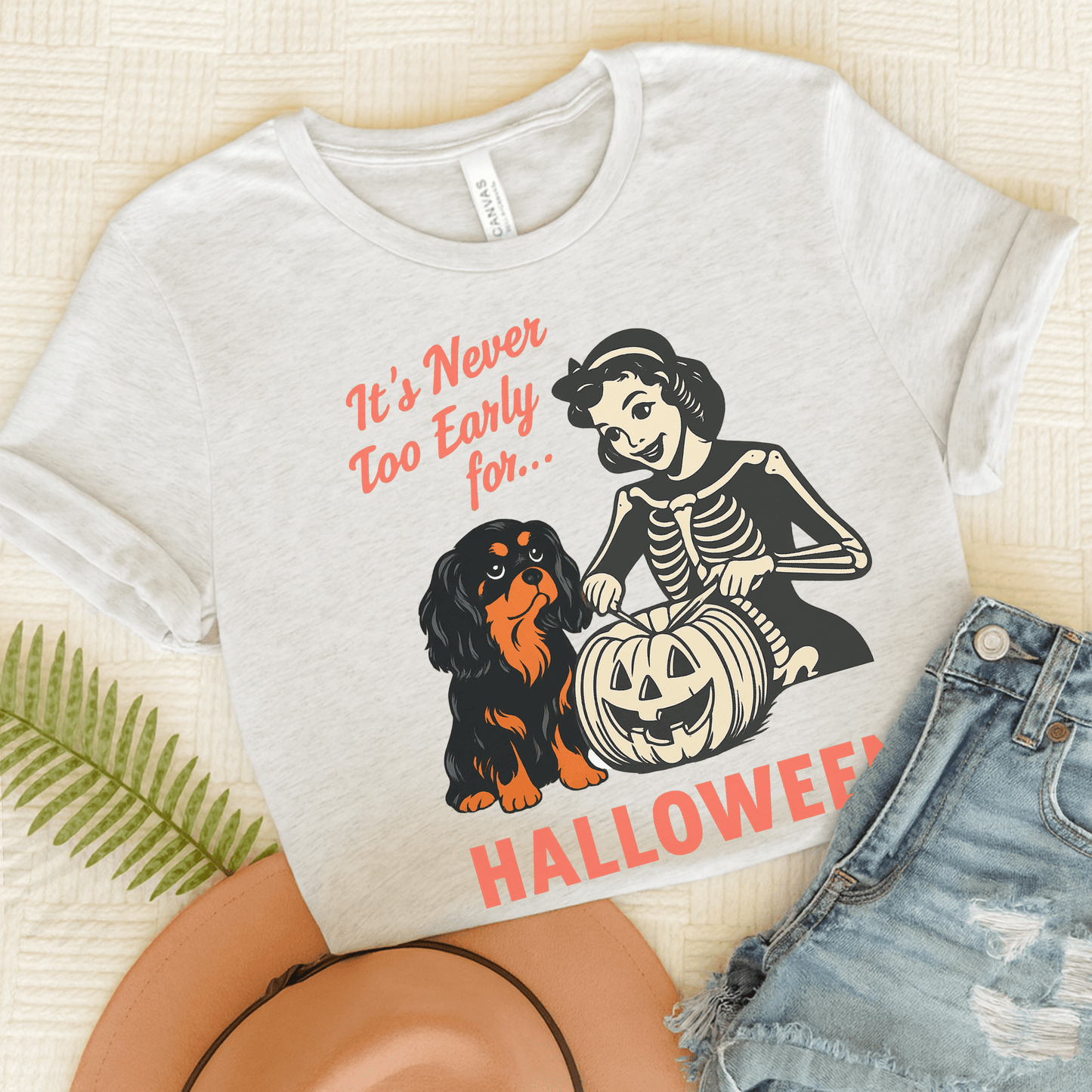 Printify T-Shirt Ash / S Black and Tan Cavalier King Charles Early Halloween TShirt