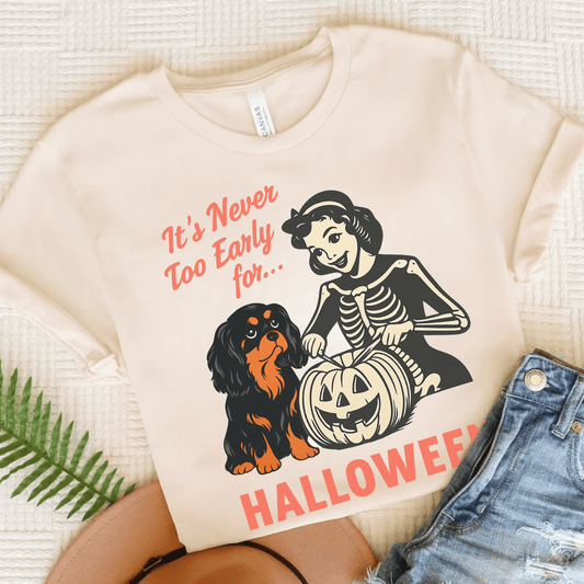 Printify T-Shirt Natural / S Black and Tan Cavalier King Charles Early Halloween TShirt