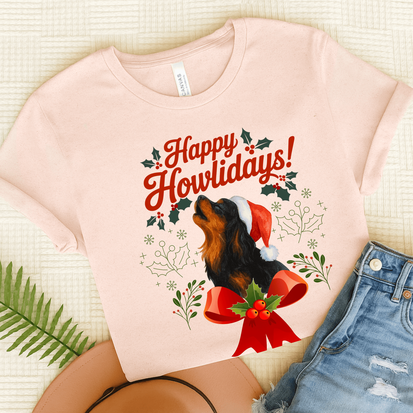 Printify T-Shirt Soft Pink / S Black and Tan Cavalier King Charles Howlidays TShirt