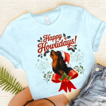 Printify T-Shirt Heather Ice Blue / S Black and Tan Cavalier King Charles Howlidays TShirt