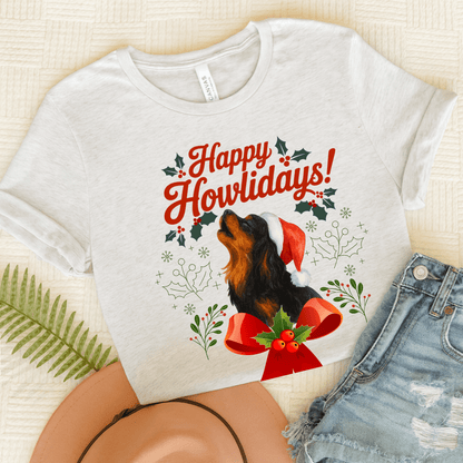 Printify T-Shirt Ash / S Black and Tan Cavalier King Charles Howlidays TShirt