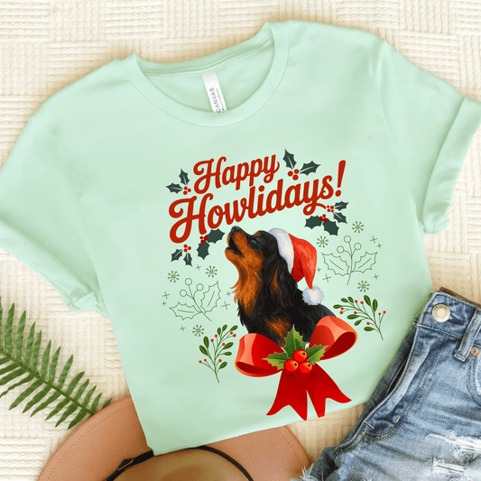 Printify T-Shirt Heather Mint / S Black and Tan Cavalier King Charles Howlidays TShirt