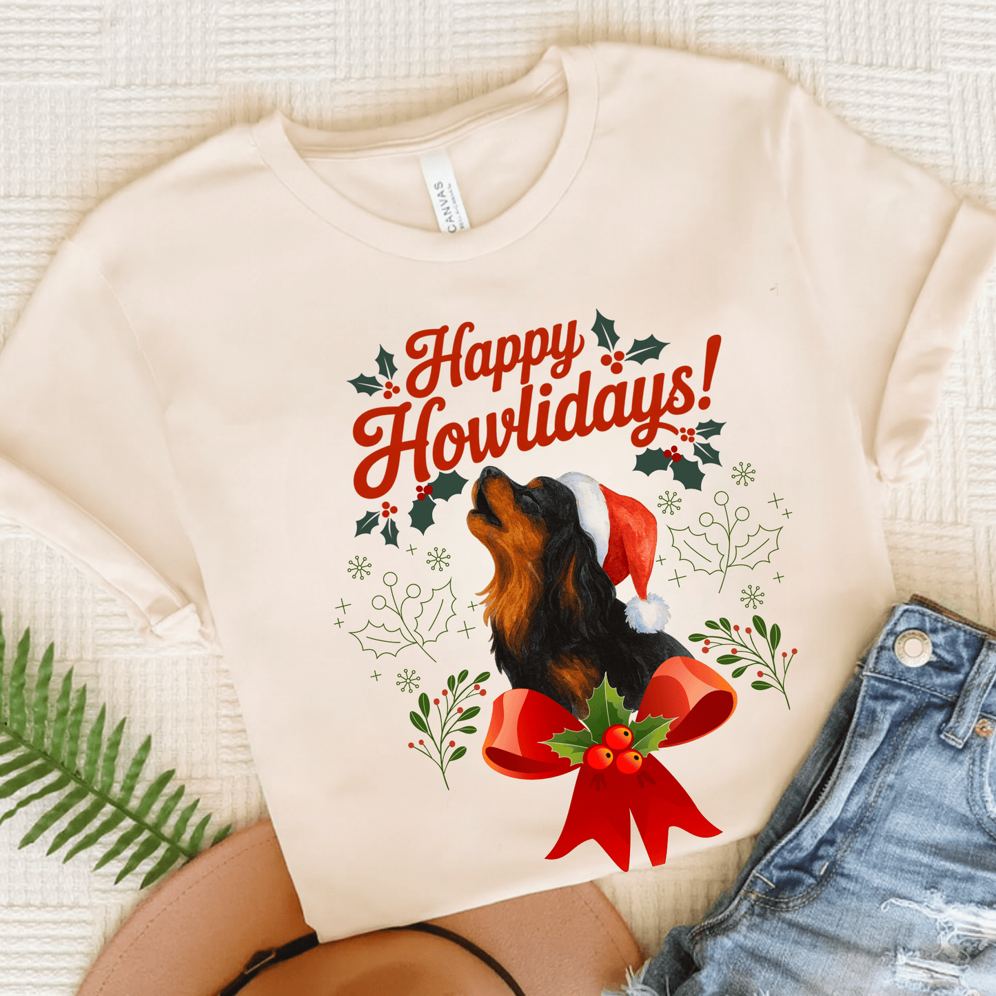 Printify T-Shirt Natural / S Black and Tan Cavalier King Charles Howlidays TShirt