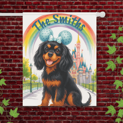 Printify Garden Flag 24.5'' × 32'' Black and Tan Cavalier King Charles Magical Kingdom Garden Flag