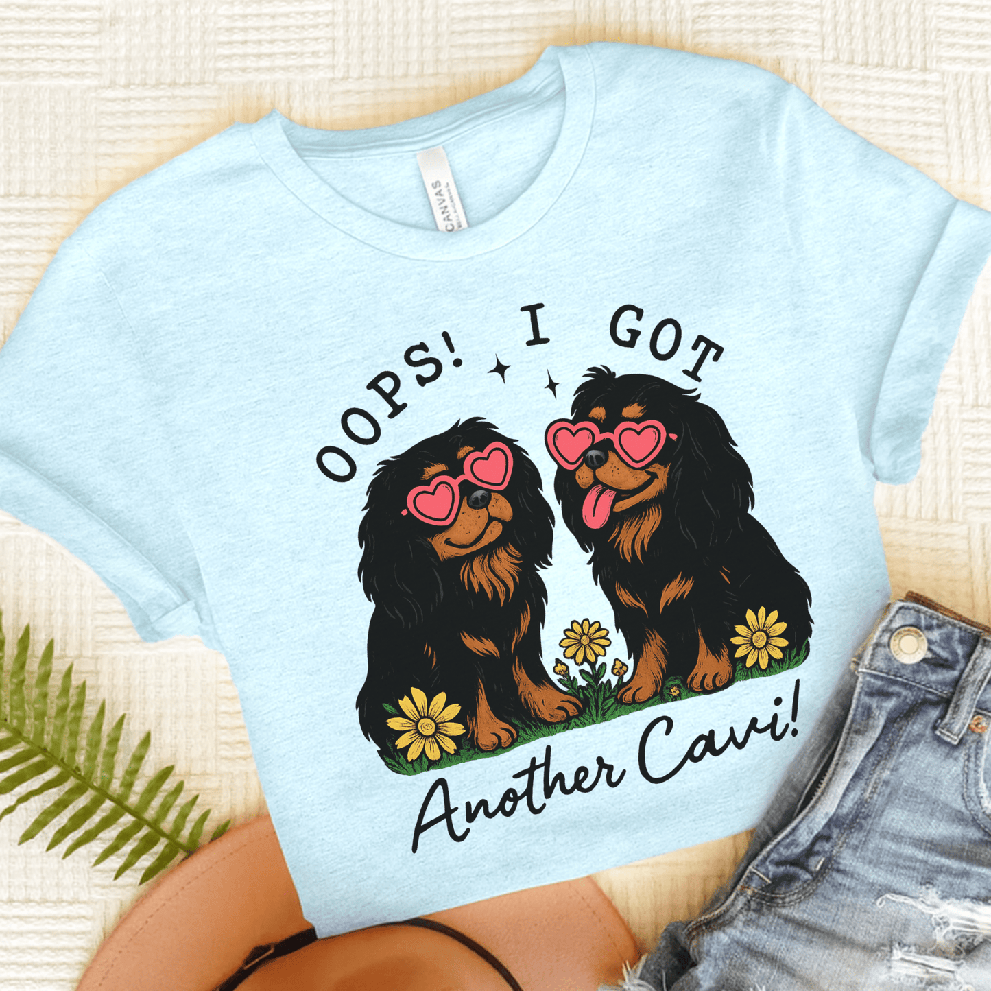 Printify T-Shirt Heather Ice Blue / S Black and Tan Cavalier King Charles Oops TShirt