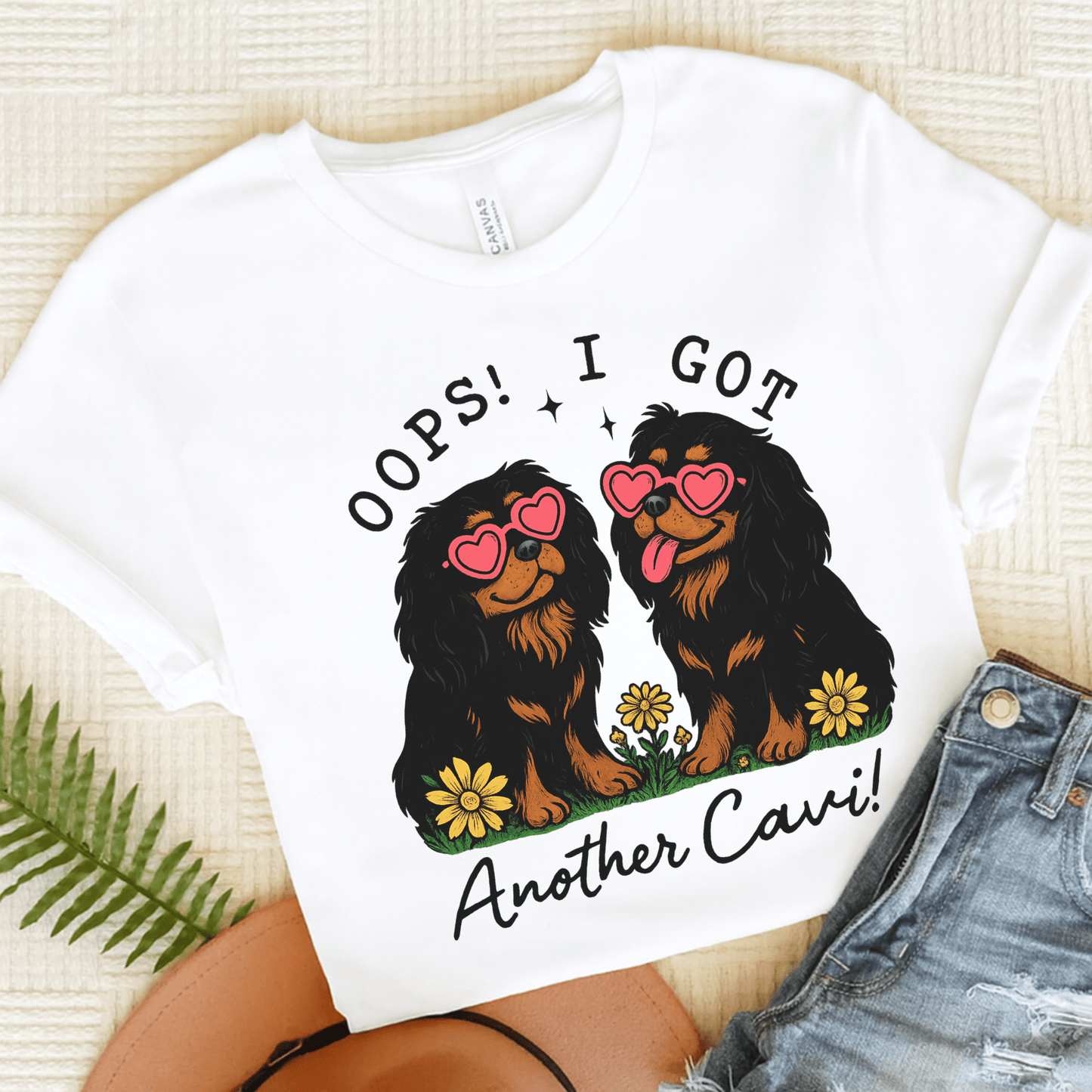 Printify T-Shirt White / S Black and Tan Cavalier King Charles Oops TShirt