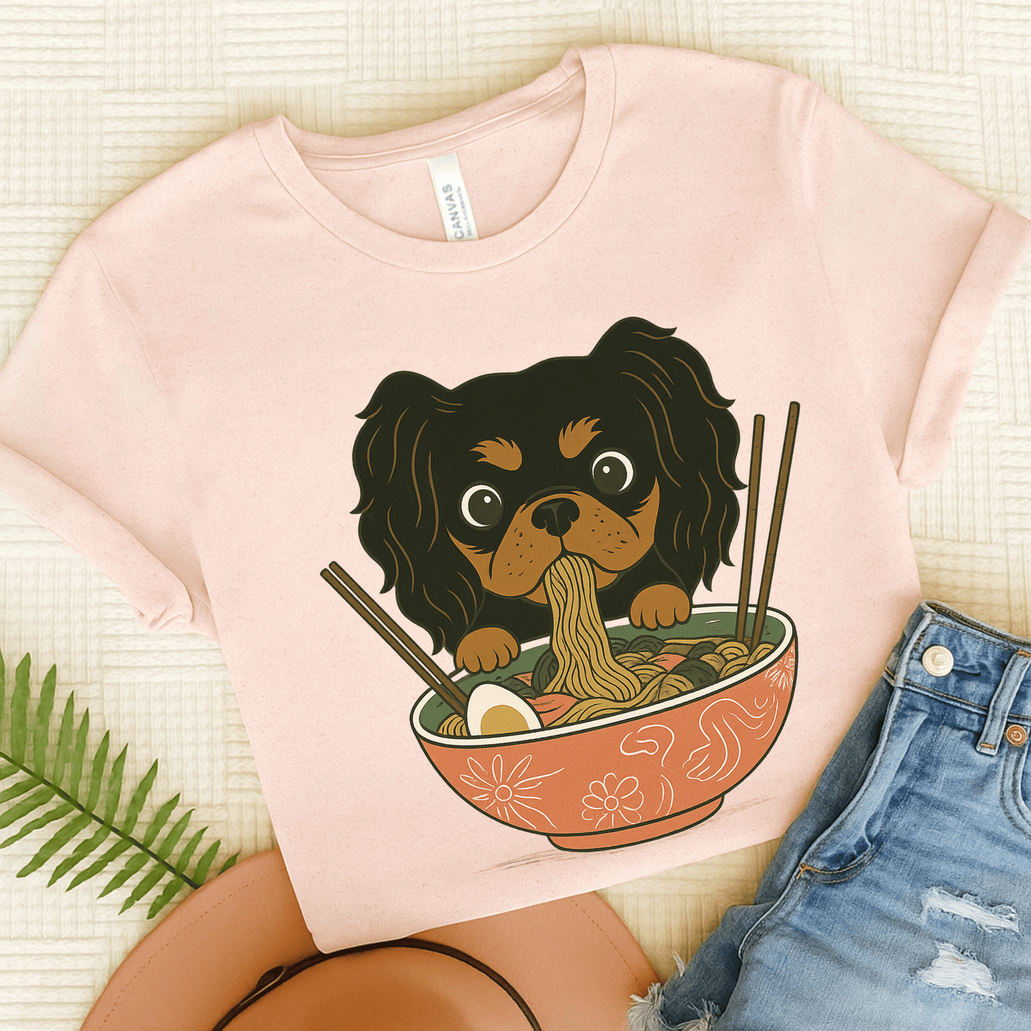 Printify T-Shirt Soft Pink / S Black and Tan Cavalier King Charles Ramen TShirt