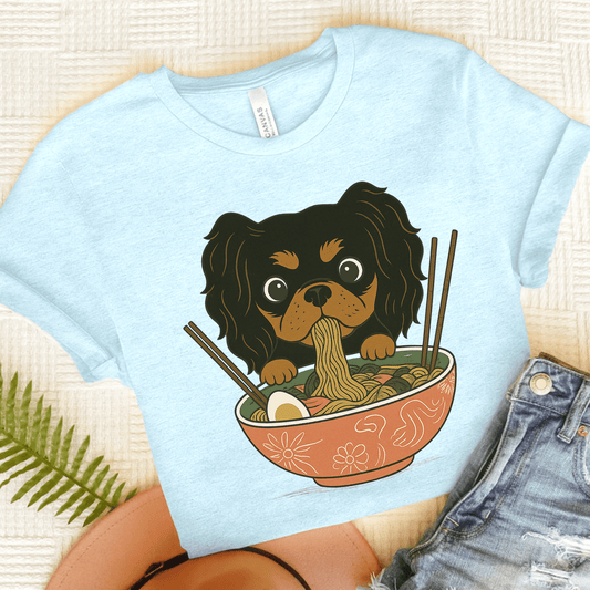 Printify T-Shirt Heather Ice Blue / S Black and Tan Cavalier King Charles Ramen TShirt