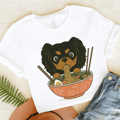 Printify T-Shirt White / S Black and Tan Cavalier King Charles Ramen TShirt
