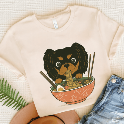 Printify T-Shirt Natural / S Black and Tan Cavalier King Charles Ramen TShirt