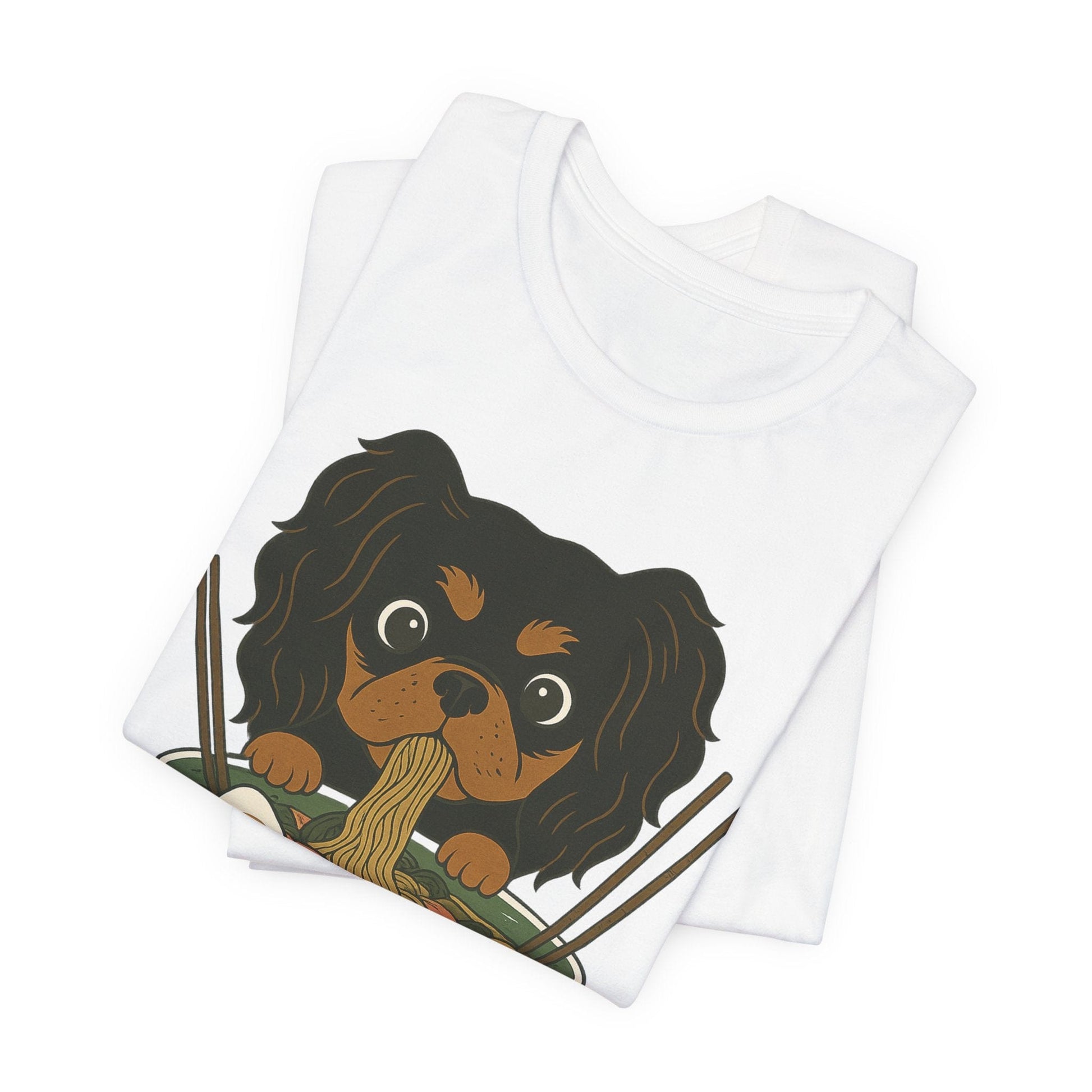 Printify T-Shirt Black and Tan Cavalier King Charles Ramen TShirt